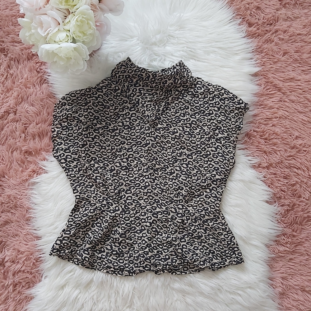 Retro Vintage 100% Silk Leopard Print Blouse Top